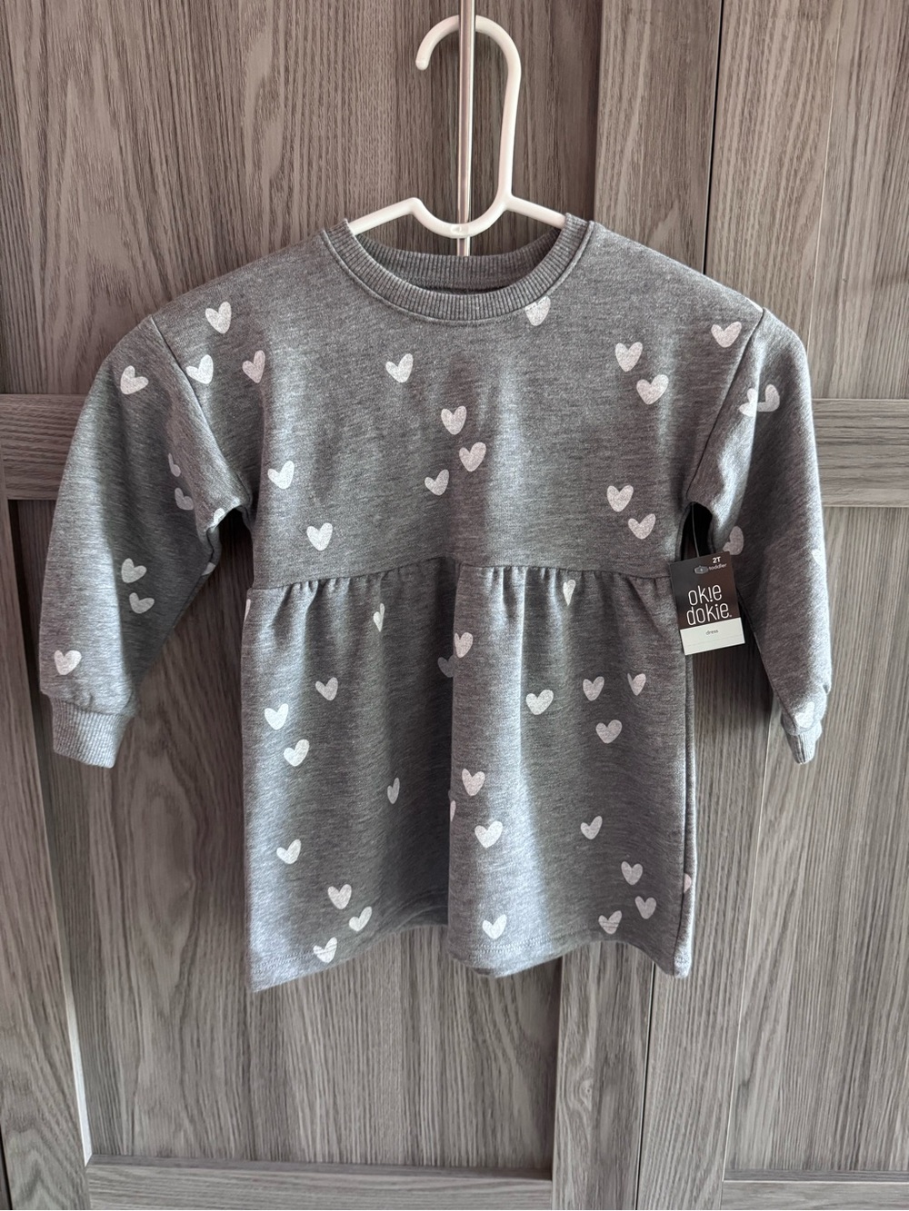 okie dokie Gray Heart-Print Long Sleeve Girls' Dress Top NWT 2T